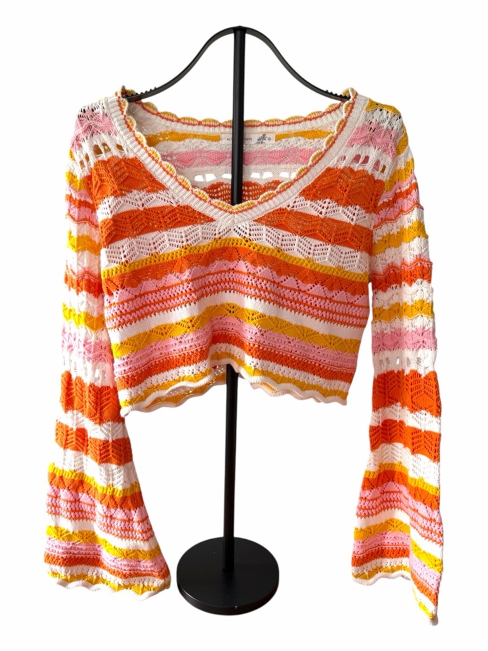 Altar’d State Crochet Crop 100% Cotton Sunset Boho Festival Bell Sleeve-Small